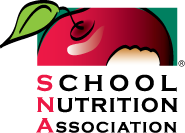 School Nutrition Association Logo with a red apple with a bite out of it