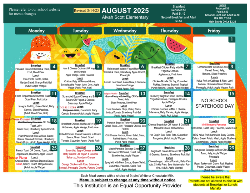 August Cafeteria Menu Featured Photo