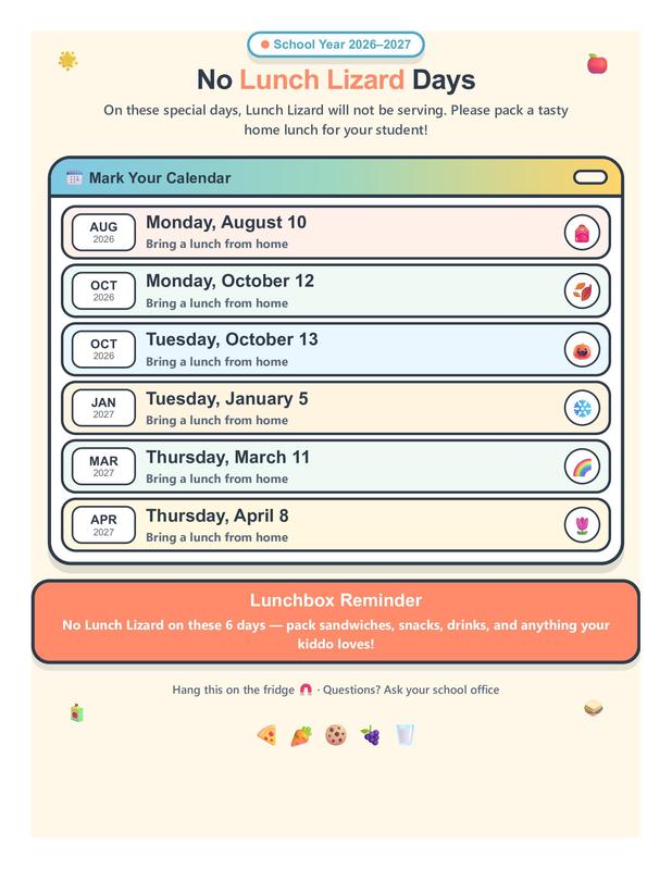 No lunch lizard days schedule
