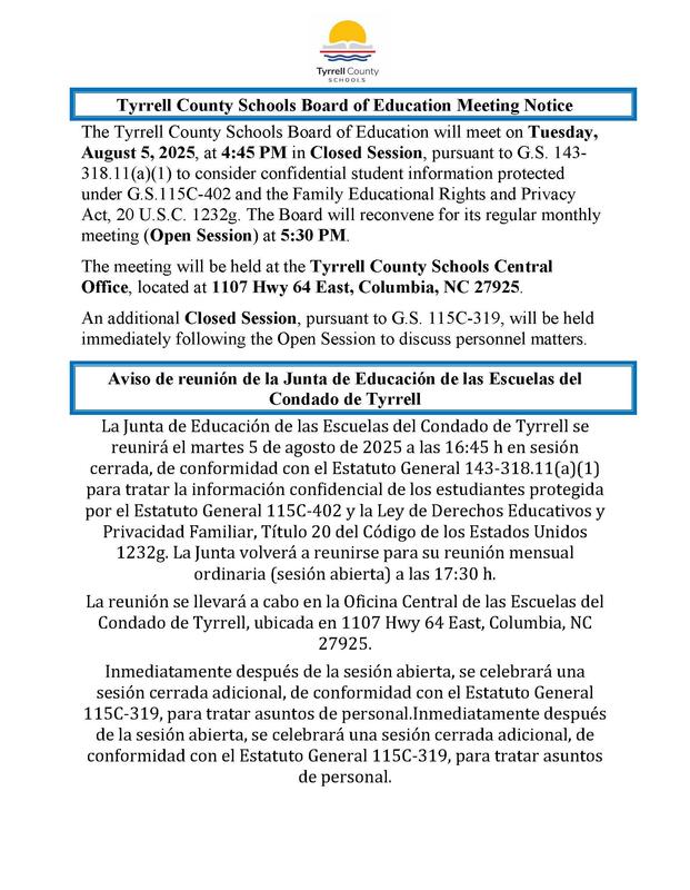 TCS BOE Meeting Notification Flyer for August 5, 2025