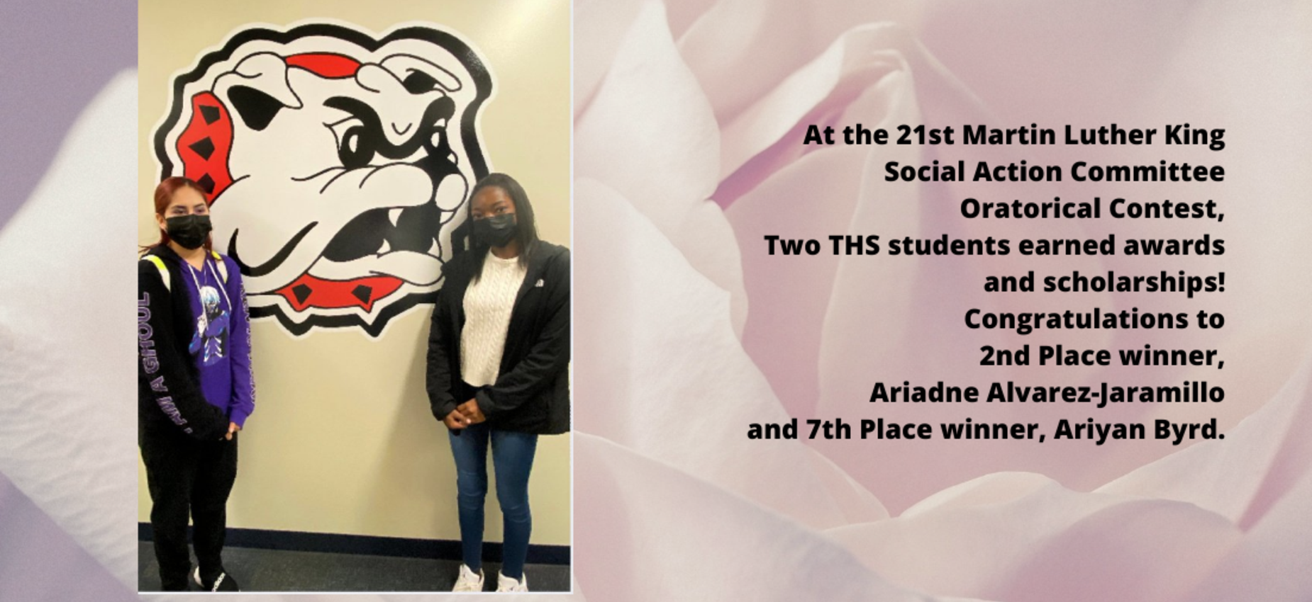 Ariadne Alvarez-Jaramillo and Ariyan Byrd won scholarships at the Martin Luther King Social Action Committee Oratorical Contest