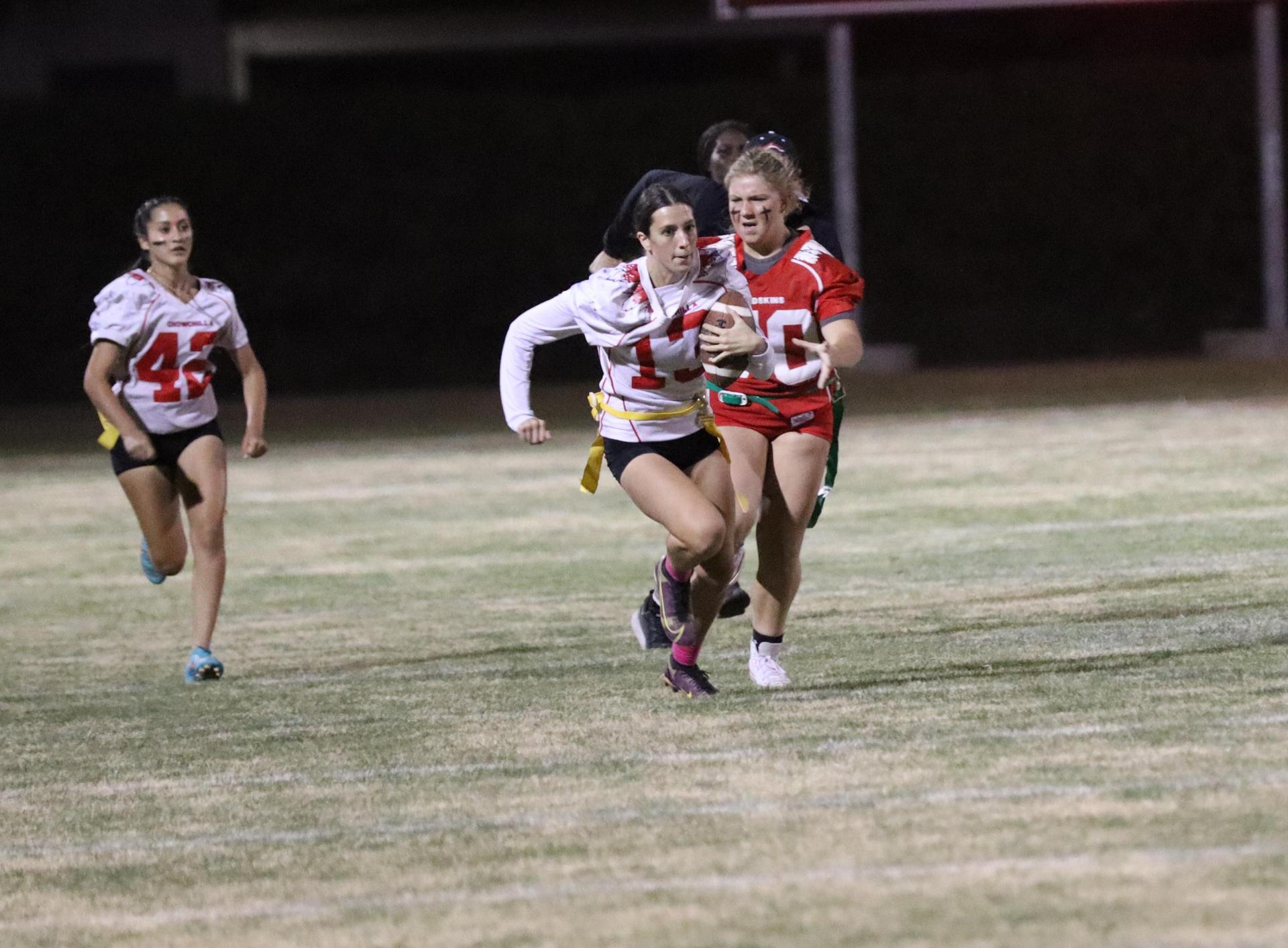 girls playing flag football