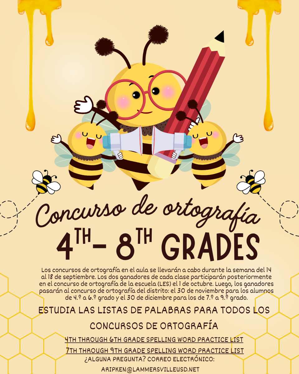 LES Spelling Bee Info 2026 Spanish