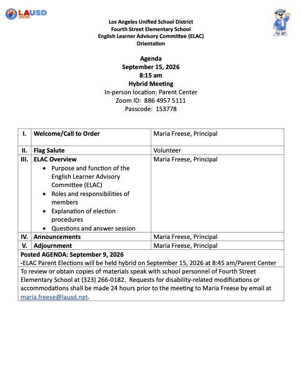 ELAC Orientation Agenda