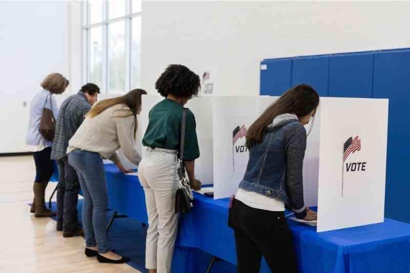 5 people voting in voting booths