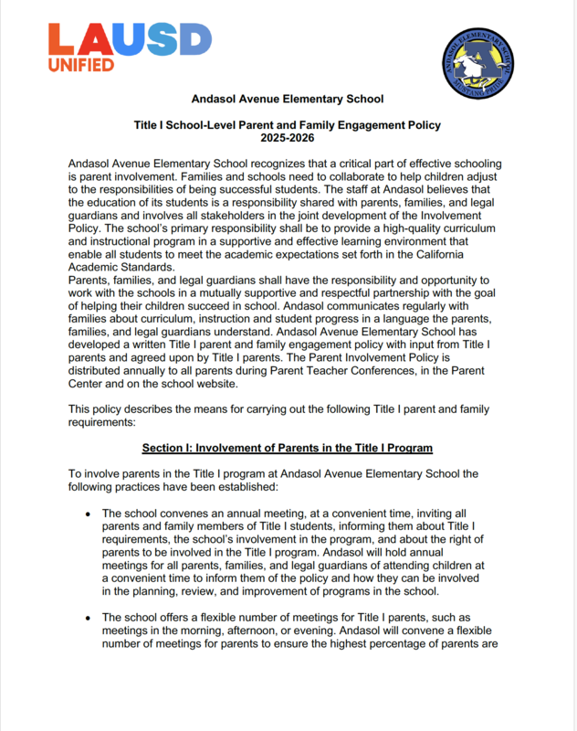 Title I School Policy 25-26