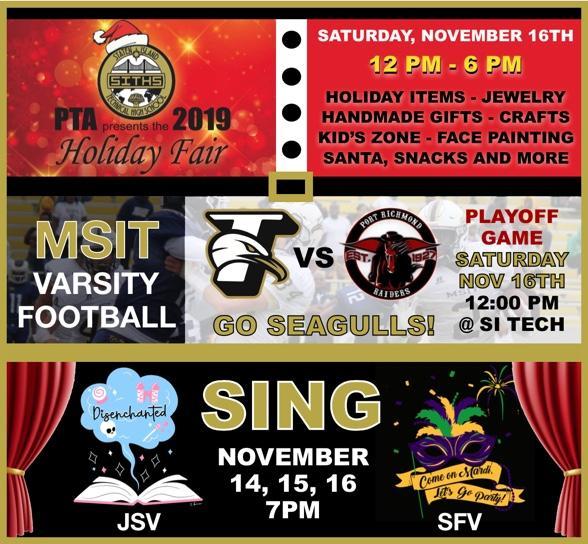 SING - MSIT Varsity Football Playoff Game - PTA Holiday Fair Flyer