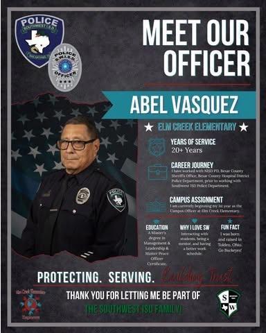 black and gray background with photo of officer in front of American flag