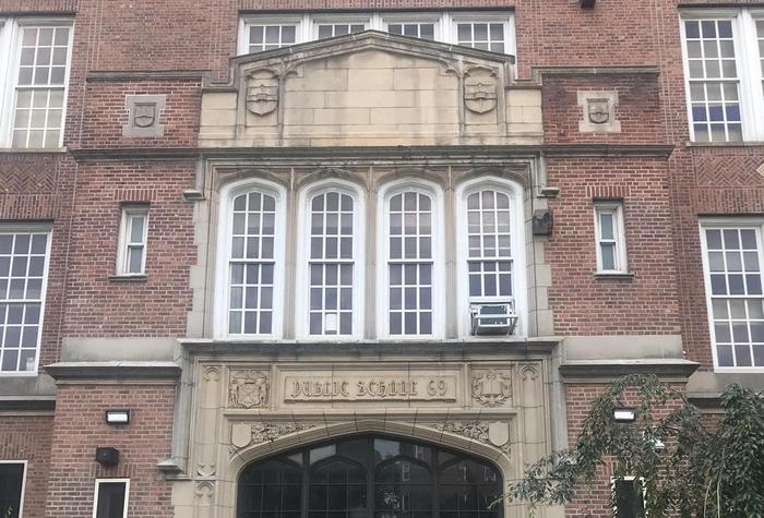 Front of school building.