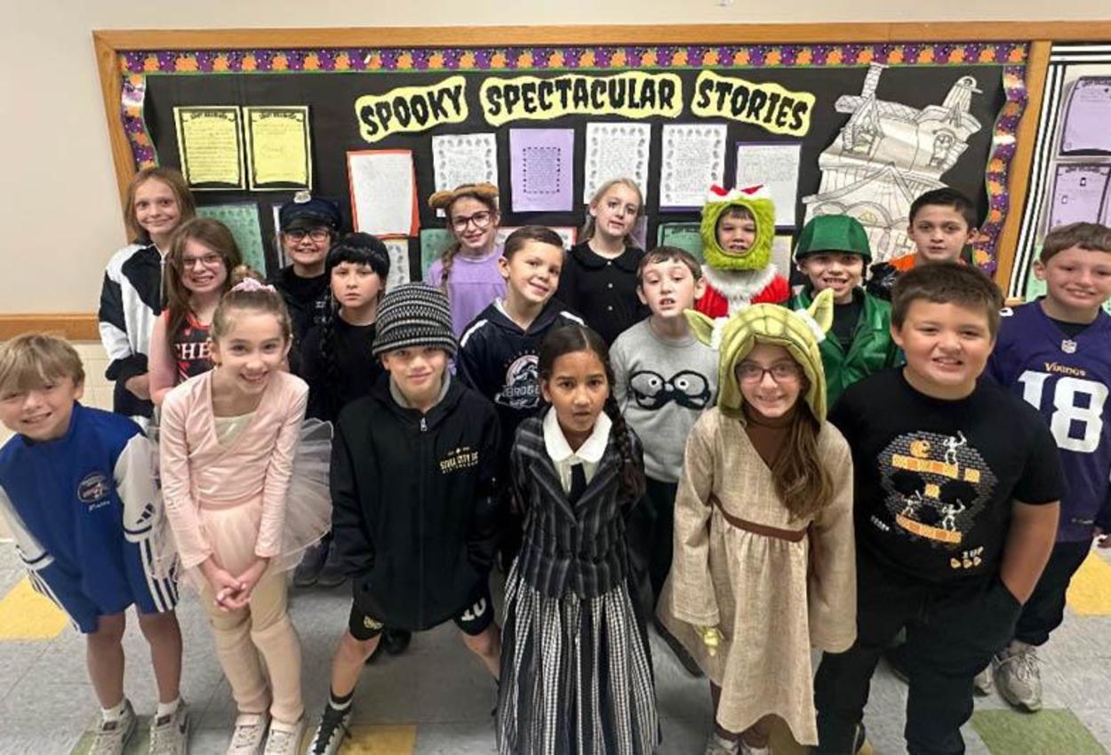 Mrs. Suman's class at McCullough is dressed up in costume in honor of Red Ribbon Week