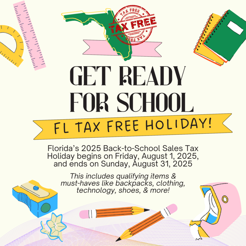 Annual Back-to-School Sales Tax Holiday August 1, 2025, Through August 31, 2025 Featured Photo