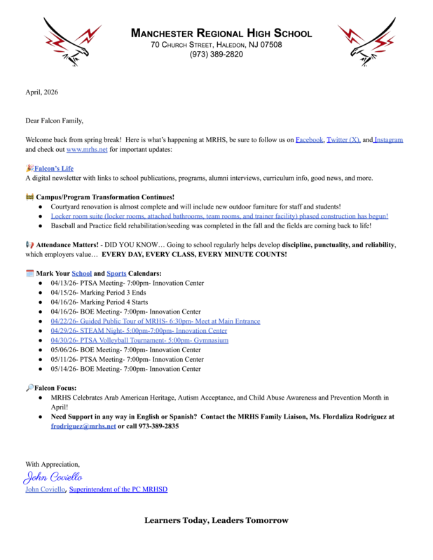 Superintendent's Message for April 2026