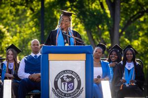 Calise Cowans speaks at commencement