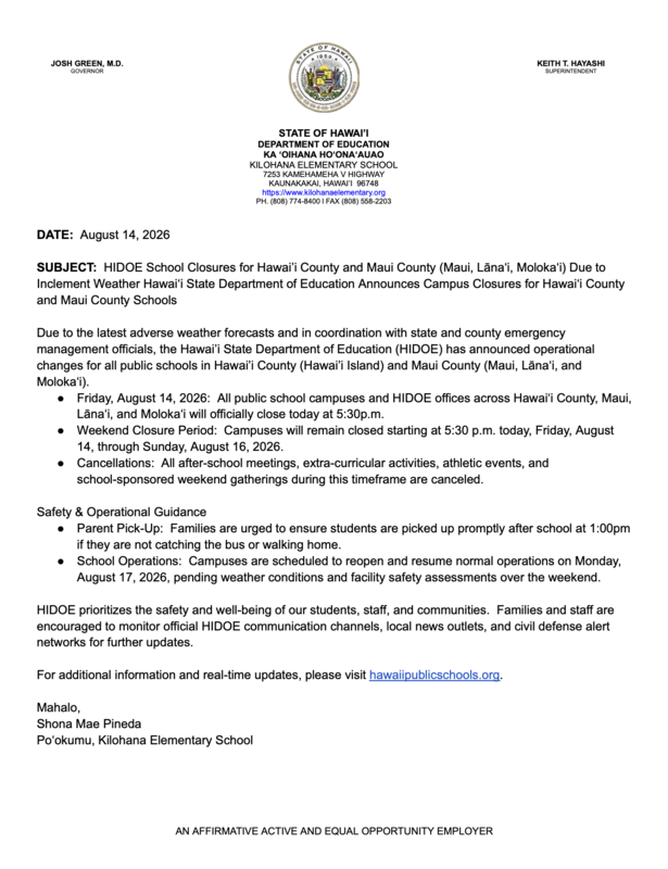 School closure parent letter