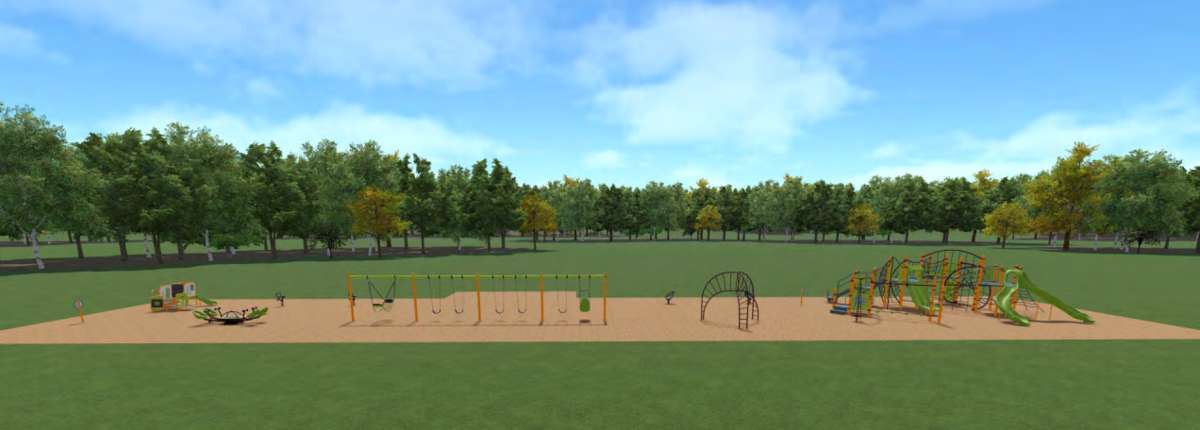 A rendering of the new playground design showing all three phases complete