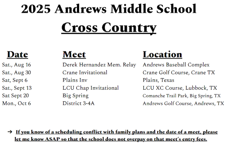 2025 AMS XC Schedule