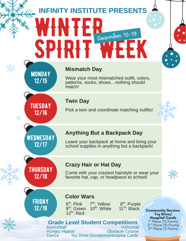 ✨ Infinity Institute Winter Spirit Week: December 15–19! ✨