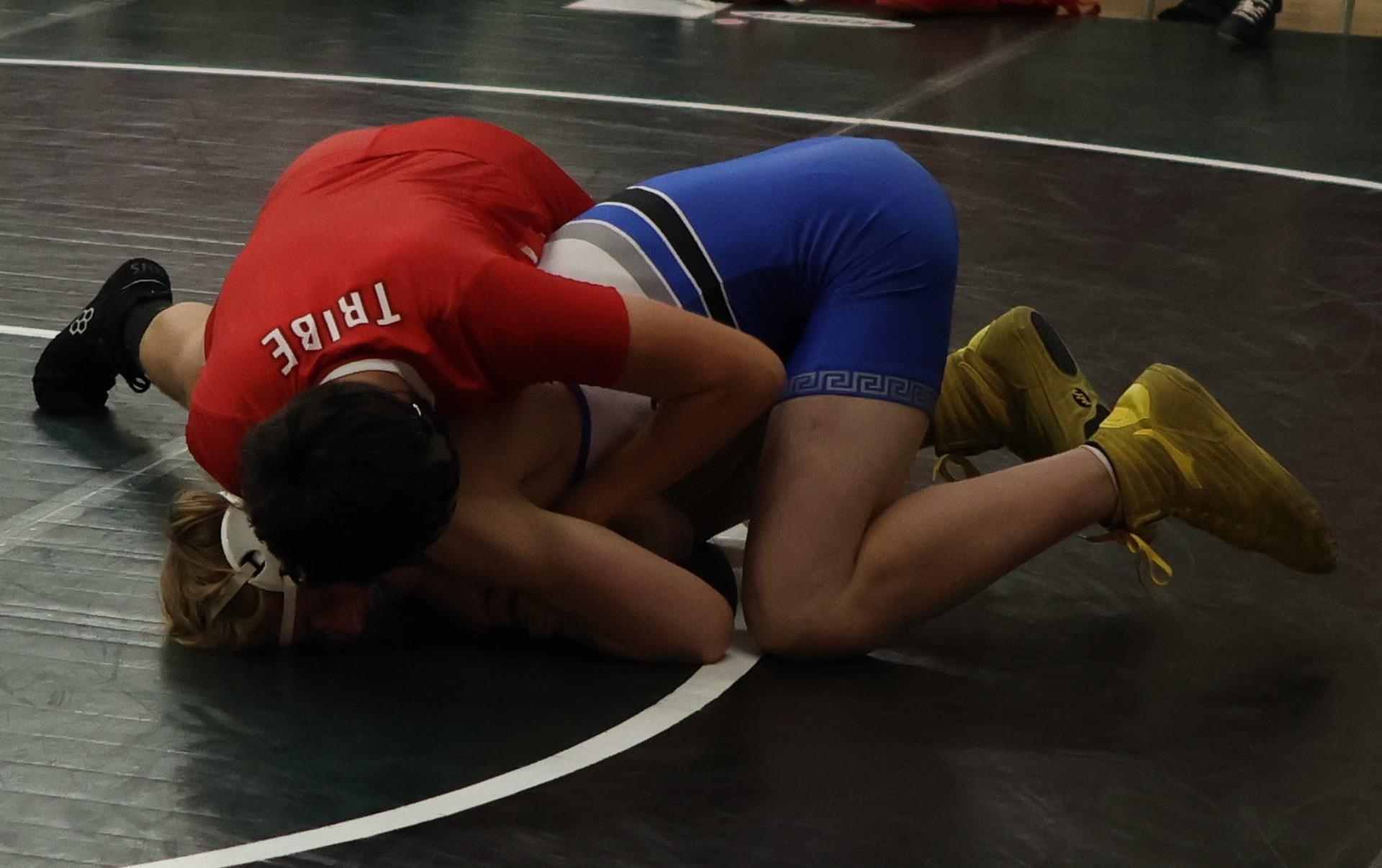 Boys wrestling in the Liberty Duals event 128