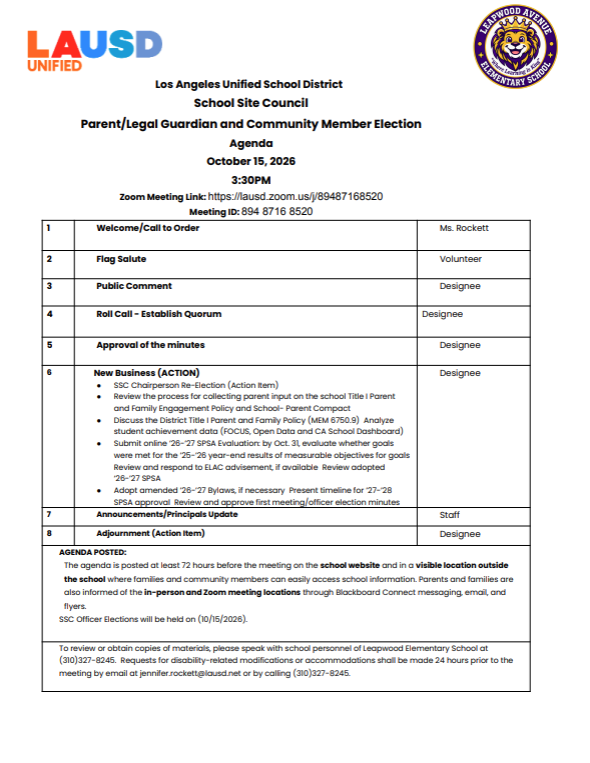 SSC Agenda