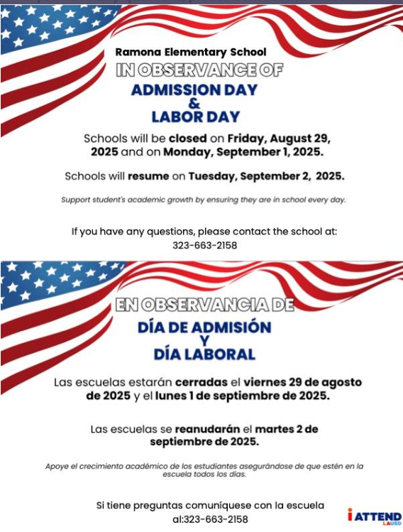 Admission Day & Labor Day Holidays Bilingual