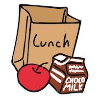 lunch bag, apple, milk