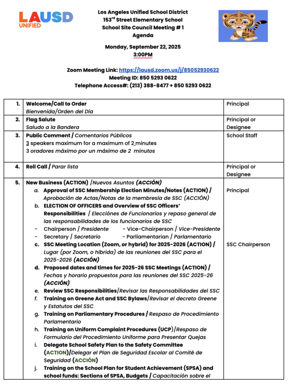 SSC Mtg Agenda 1