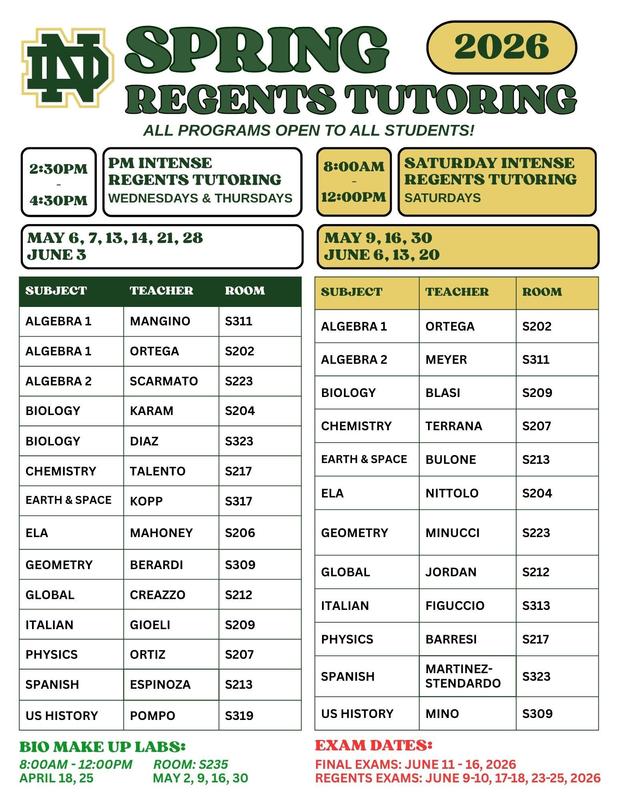 Spring Regents Tutoring - Updated 5-14-26