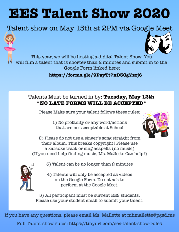 Talent Show on 05/15 via Google Meet