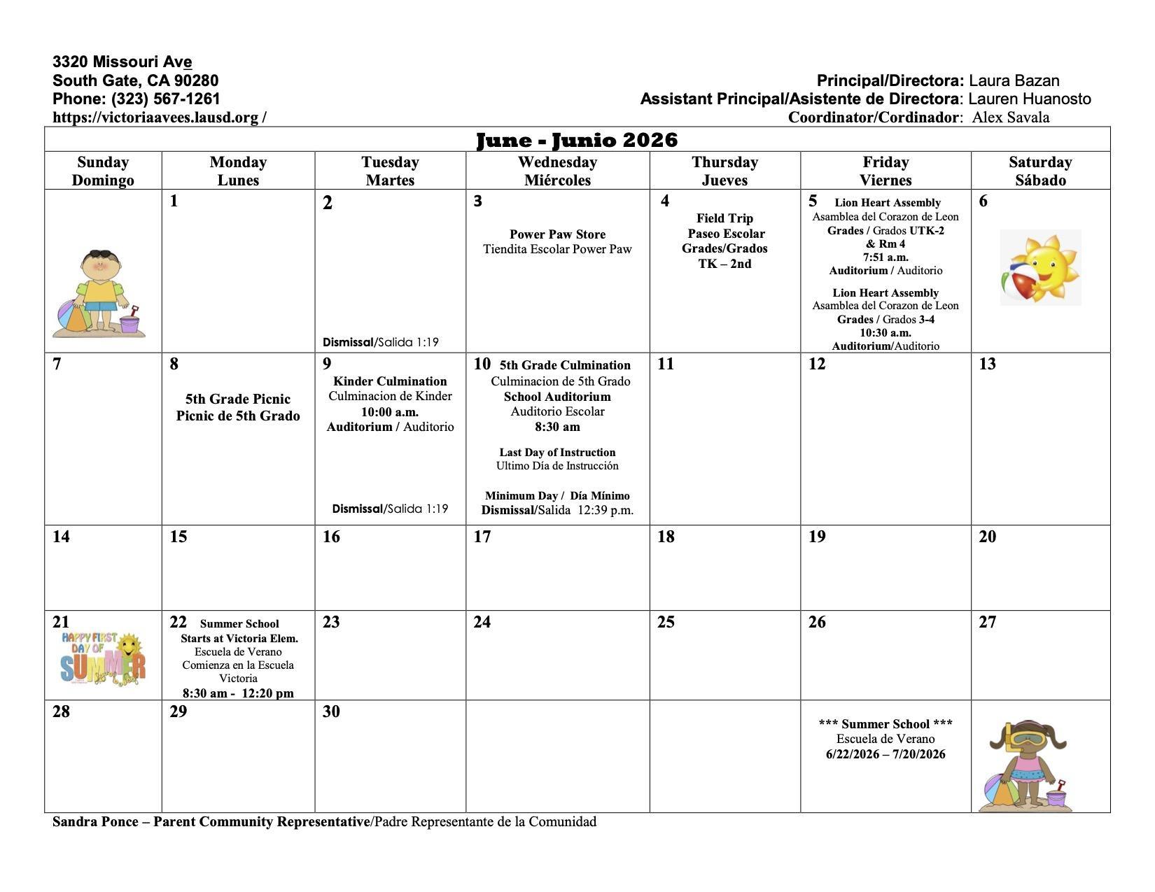 Parent Program Calendar Victoria Parent Calendar – Parents – Victoria Avenue Elementary