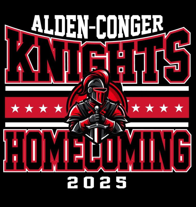 Black, white and red knight with homecoming logo