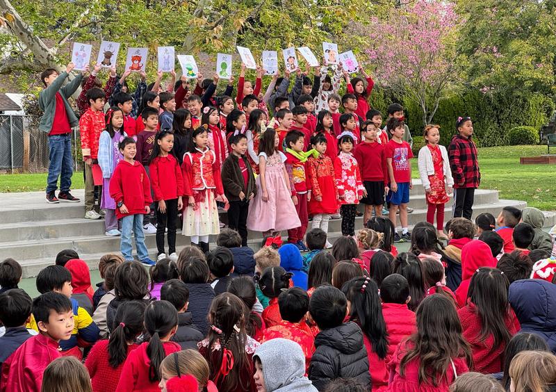 Marengo Elementary second-grade Mandarin dual-immersion students perform a song about the Chinese zodiac calendar during a school assembly. (Photo Courtesy of South Pasadena Unified School District)