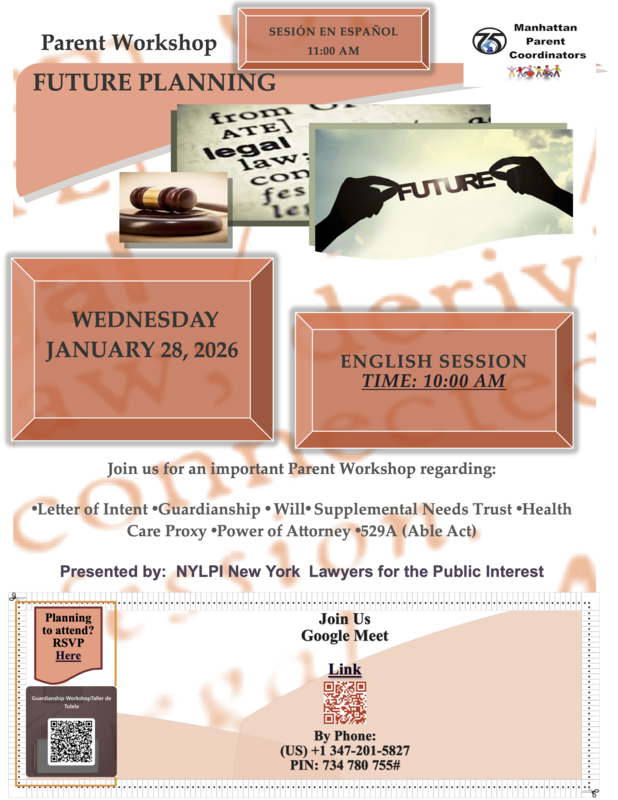 Flyer that shows information about a future planning workshop - English