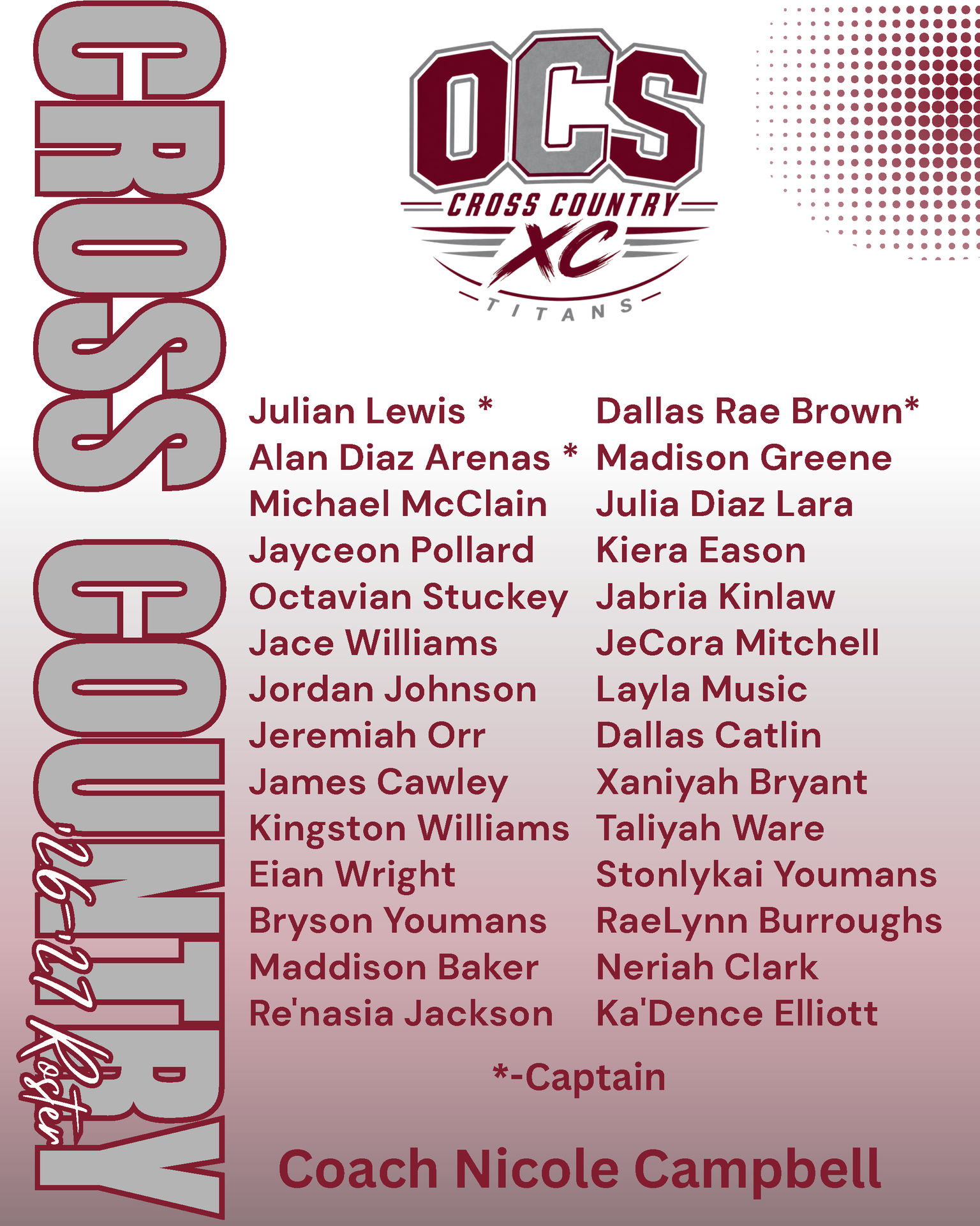 TITAN Cross Country 2026-27 Roster