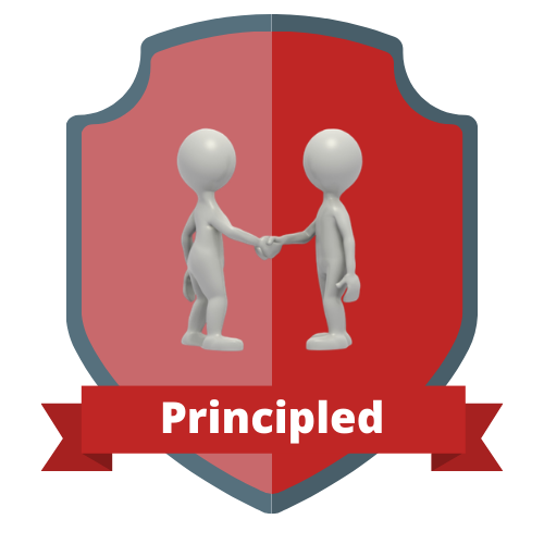 Principled: two characters shake hands