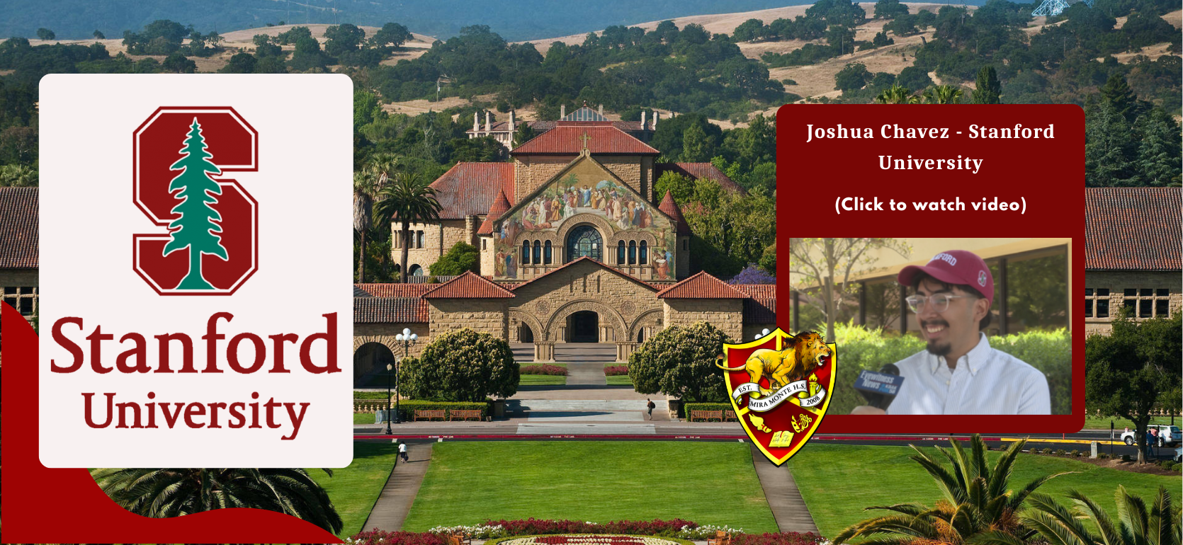 Stanford University campus with video link featuring Joshua Chavez.