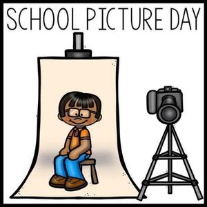 Cartoon boy sitting to have his picture made.