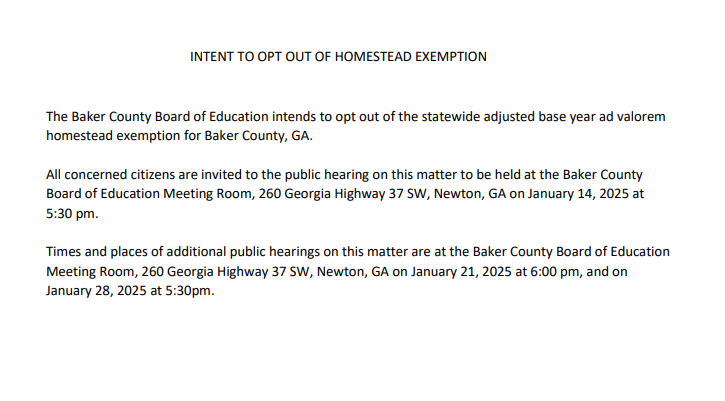 Intent To Opt Out Of Homestead Exemption | Baker County School 