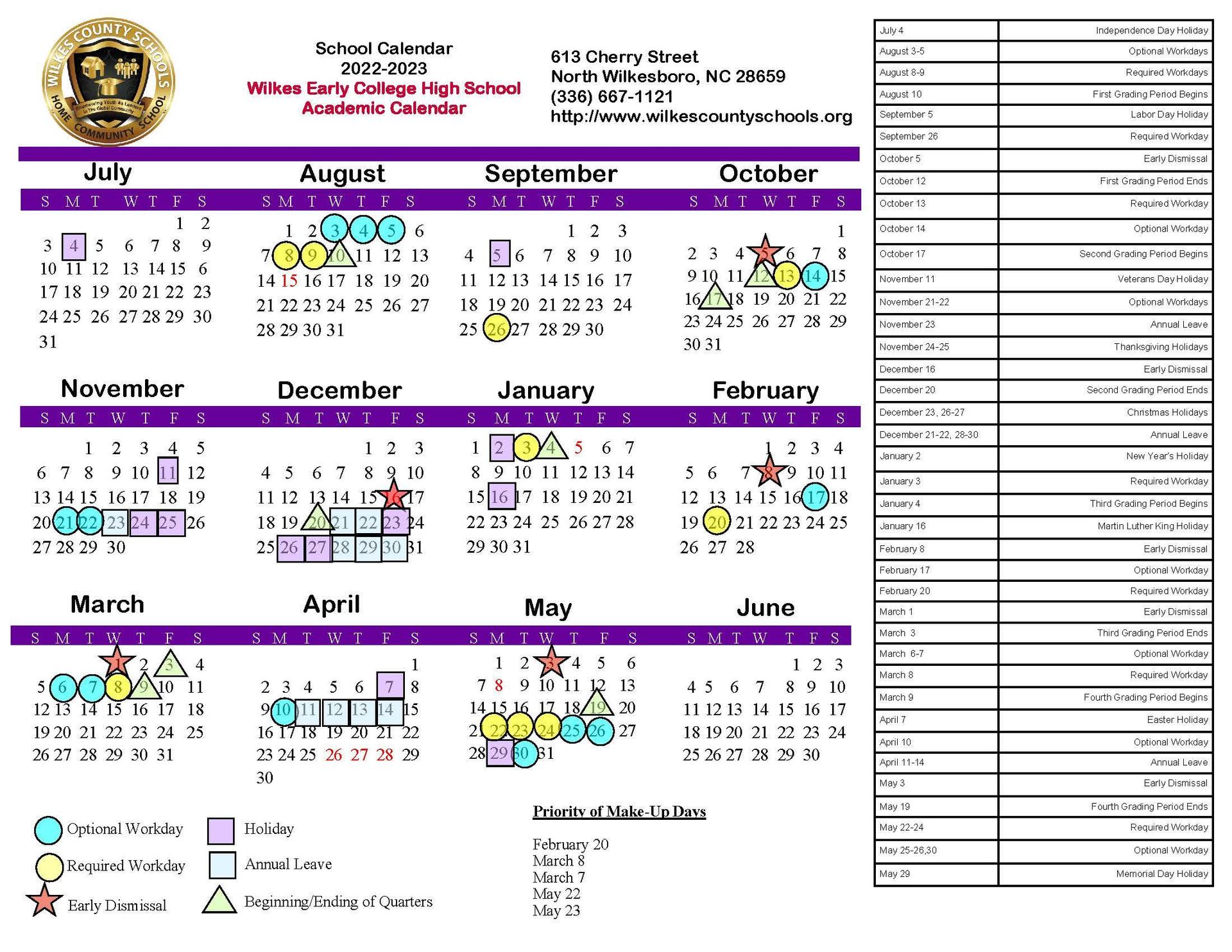 District Calendars – District – Wilkes County Schools