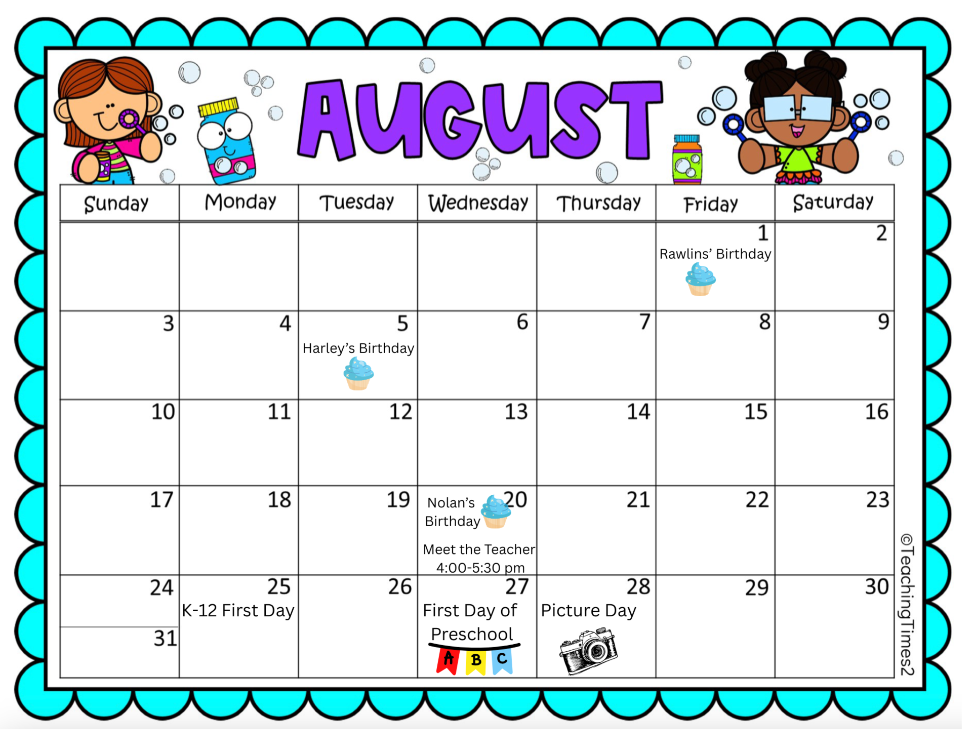 Calendar- August