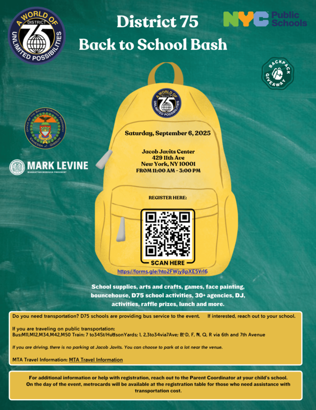 English- Green Background with yellow backpack