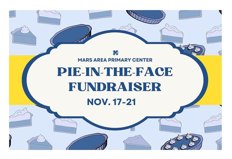 Pumpkin pies floating around a sign