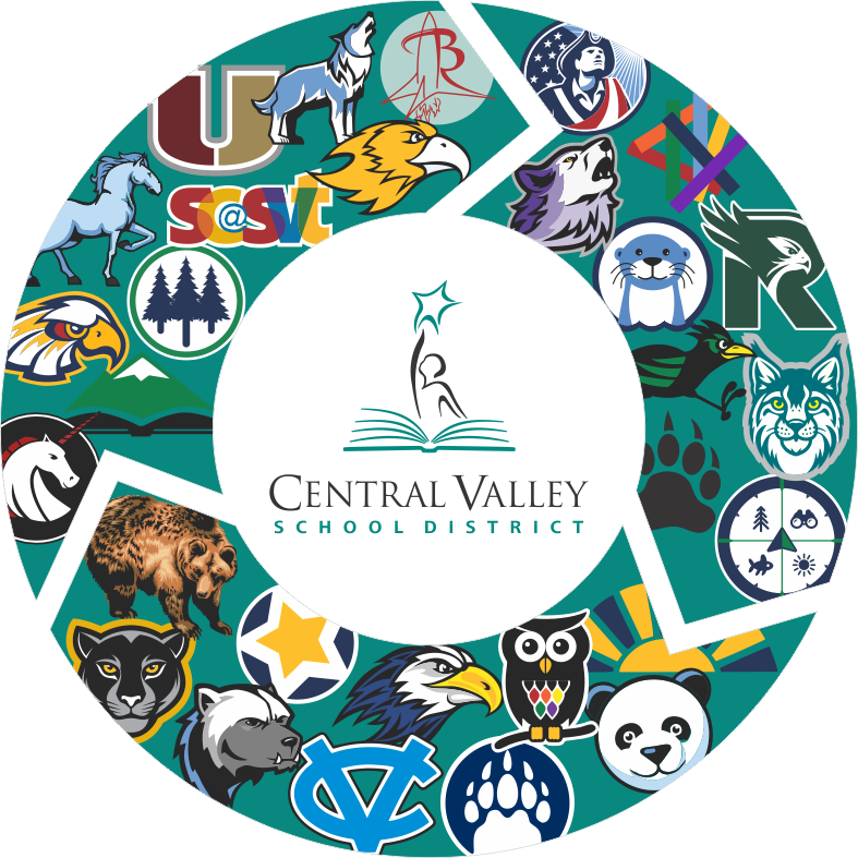 Circle logo with all schools mascots or logos grouped by learning communities.