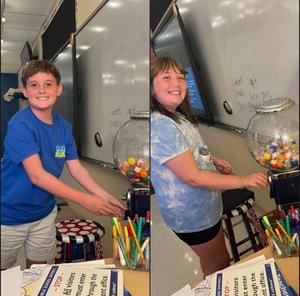 Today, two fifth grade students completed Mrs. Elkins’ multiplication challenge and got to get a prize from the gum ball machine! They know ALL of their multiplication facts 1-12.