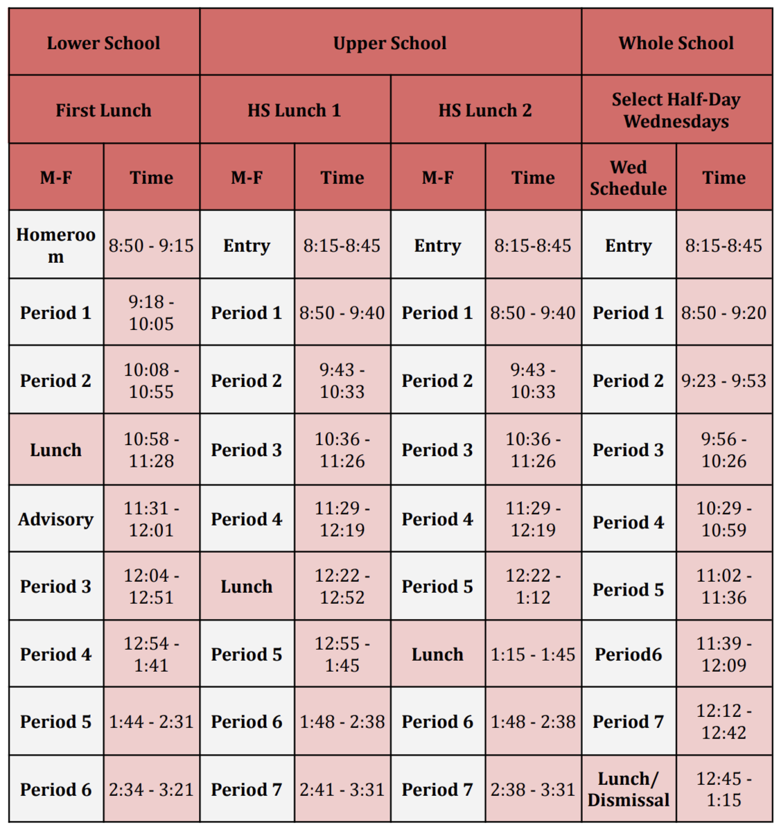 bell schedule