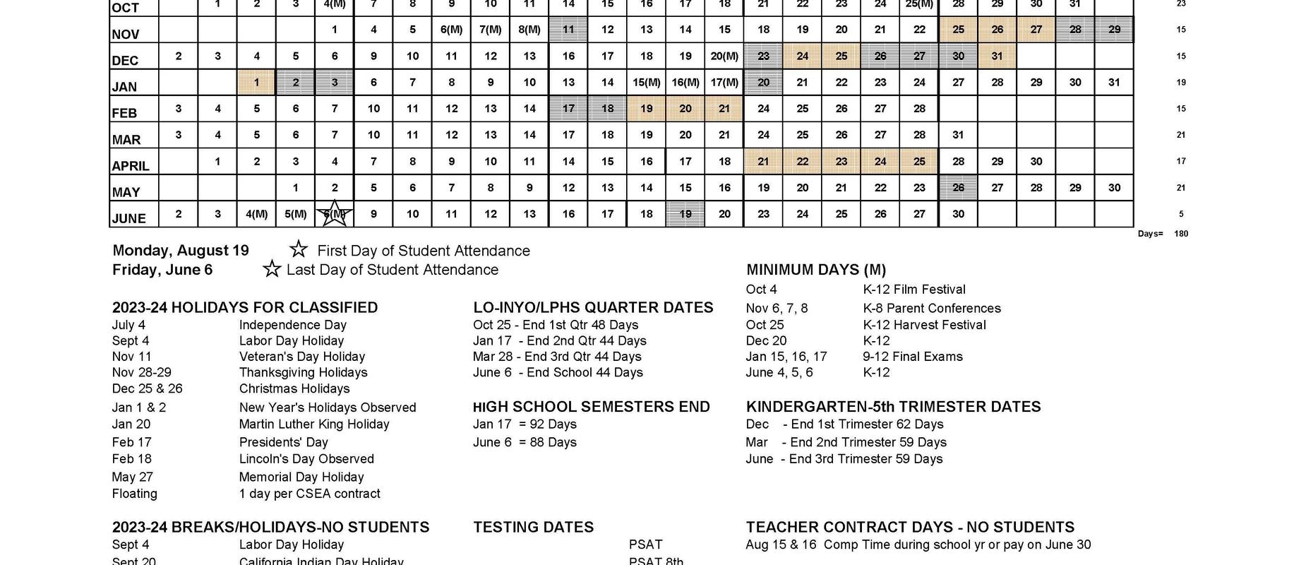 2024-2025 School Calendar