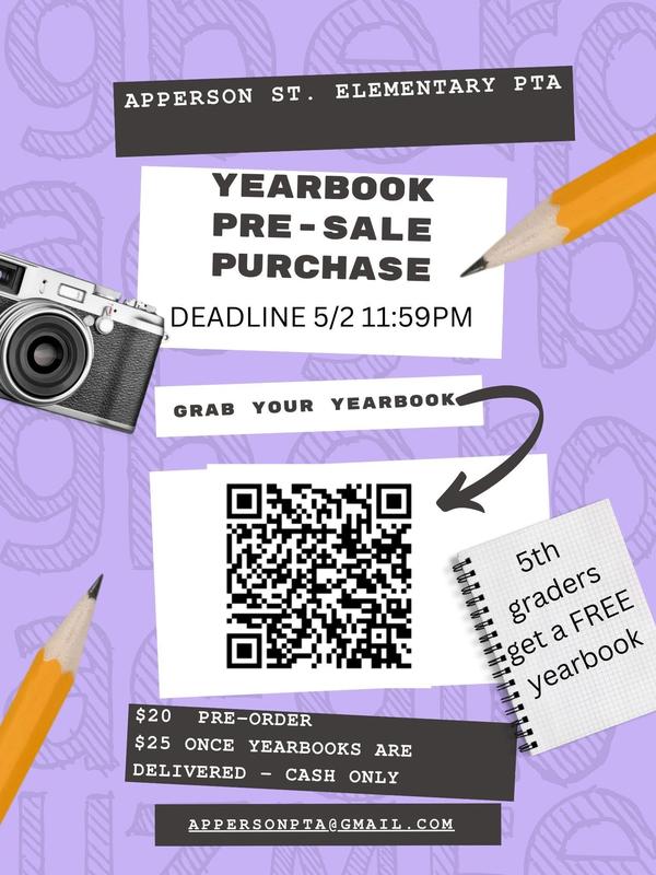 Yearbooks are $20 online and $25 in person.