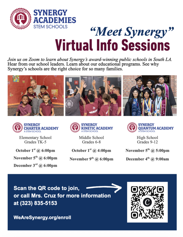 Synergy is hosting Virtual Info Sessions. Join us and learn all about our schools! Featured Photo
