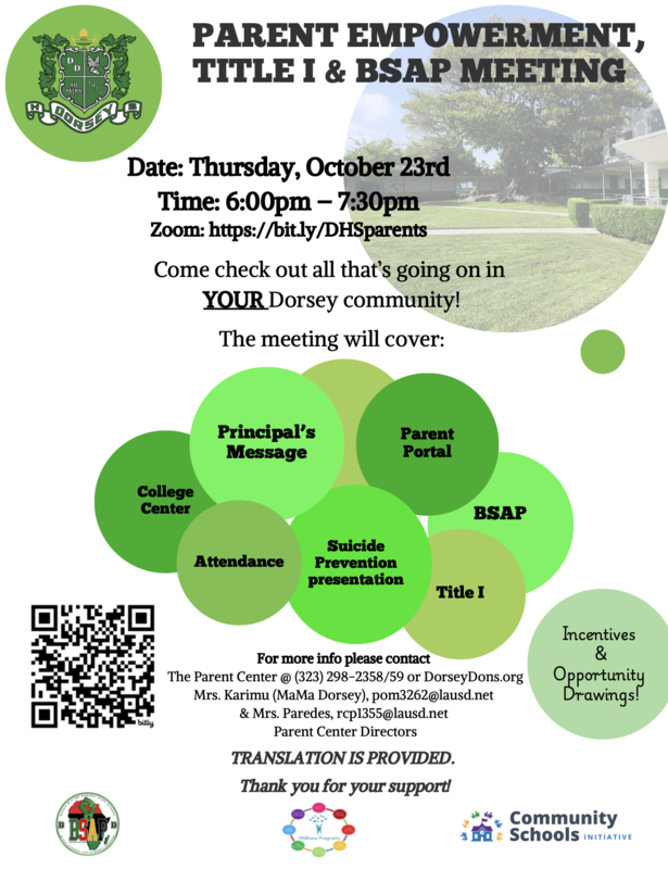 parent empowerment meeting flyer english with text and dates