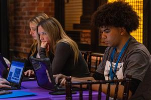 A student works on a computer