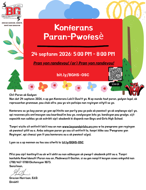 Open School Conferences September 2026 Haitian Creole